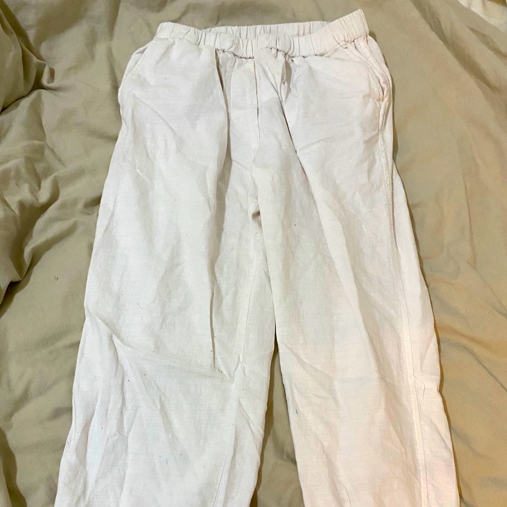 Free People white linen lounge pants